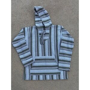 Mens Baja Hoodie Pullover Poncho Striped Hooded Sweatshirt XL